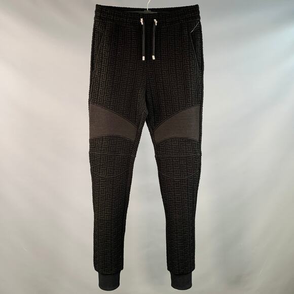 BALMAIN Size S Black Textured Polyamide Blend Drawstring Sweatpants Casual Pants - Picture 1 of 6